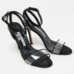 Pre Owned صندل مانوولو بلانيك PVC شفاف وشمواه بشريط حول الكاحل مقاس 38