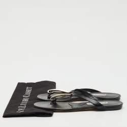 Pre Owned Manolo Blahnik Black Leather Flat Thong Sandals Size 40