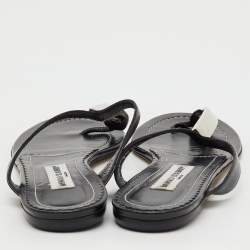 Pre Owned Manolo Blahnik Black Leather Flat Thong Sandals Size 40