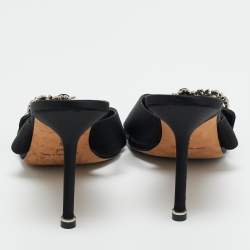 Pre Owned Manolo Blahnik Black Satin Crystal Embellished Slide Sandals Size 40