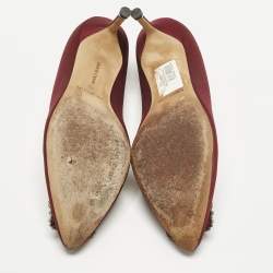 Pre Owned Manolo Blahnik Burgundy Satin Hangisi Pumps Size 40