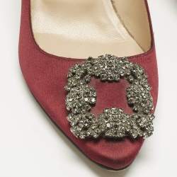 Pre Owned Manolo Blahnik Burgundy Satin Hangisi Pumps Size 40