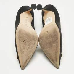 Pre Owned Manolo Blahnik Black Satin Hangisi Crystal Embellished Pumps Size 38