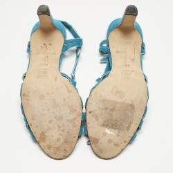 مملوكة مسبقًا صندل مانولو بلانيك باري سبيكتاتور جلد أزرق ومقدمة سويدي أسود بفتحة كعب مقاس 39.5