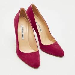 Pre Owned Manolo Blahnik Purple Suede Round Toe Pumps Size 38.5