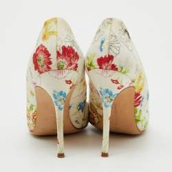 Pre Owned Manolo Blahnik Multicolor Floral Printed Canvas BB Pointed Toe Pumps Size 40