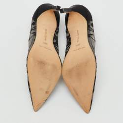 Pre Owned Manolo Blahnik Black Lace and Satin BB Pointed Toe Pumps Size 36.5