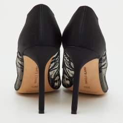 Pre Owned Manolo Blahnik Black Lace and Satin BB Pointed Toe Pumps Size 36.5