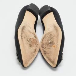 Pre Owned Manolo Blahnik Black Satin Hangisi Ballet Flats Size 40.5
