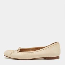 Pre Owned Manolo Blahnik Beige Suede Veralli Bow Detailed Ballet Flats Size 38