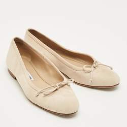 Pre Owned Manolo Blahnik Beige Suede Veralli Bow Detailed Ballet Flats Size 38