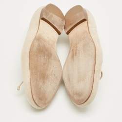 Pre Owned Manolo Blahnik Beige Suede Veralli Bow Detailed Ballet Flats Size 38
