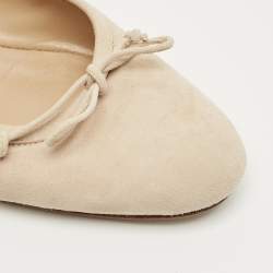 Pre Owned Manolo Blahnik Beige Suede Veralli Bow Detailed Ballet Flats Size 38