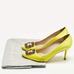 Pre Owned Manolo Blahnik Yellow Satin Hangisi Pumps Size 38.5