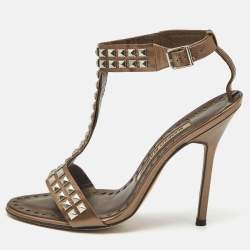 Pre Owned Manolo Blahnik  Brown Leather T Strap Sandals Size 35.5