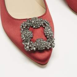 Pre Owned Manolo Blahnik Dark Red Satin Hangisi Ballet Flats Size 38
