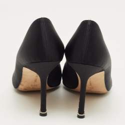 Pre Owned Manolo Blahnik Black Satin Hangisi Crystal Embellished Pumps Size 38.5
