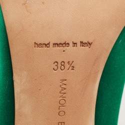 Pre Owned Manolo Blahnik Green Satin Hangisi Pumps Size 38.5