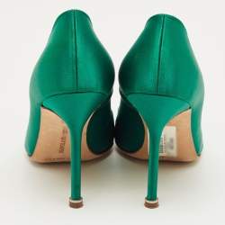 Pre Owned Manolo Blahnik Green Satin Hangisi Pumps Size 38.5