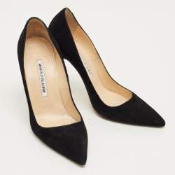 Pre Owned Manolo Blahnik Black Suede BB Pointed Toe Pumps Size 38