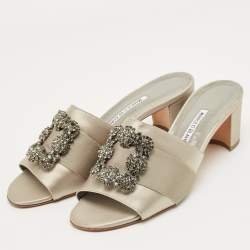 Pre Owned Manolo Blahnik Grey Satin Martamod Slide Sandals Size 40.5
