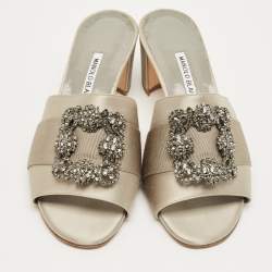 Pre Owned Manolo Blahnik Grey Satin Martamod Slide Sandals Size 40.5