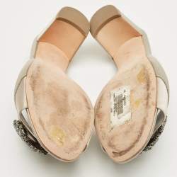 Pre Owned Manolo Blahnik Grey Satin Martamod Slide Sandals Size 40.5