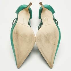 Pre Owned Manolo Blahnik Green Satin Lala Pumps Size 40