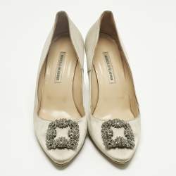 Pre Owned Manolo Blahnik Grey Satin Hangisi Pumps Size 41