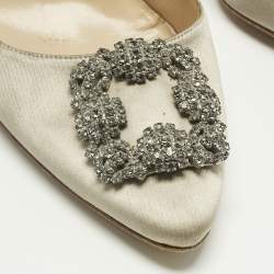 Pre Owned Manolo Blahnik Grey Satin Hangisi Pumps Size 41