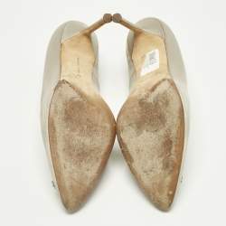 Pre Owned Manolo Blahnik Grey Satin Hangisi Pumps Size 41