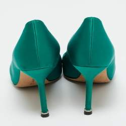 Pre Owned Manolo Blahnik Green Satin Hangisi Pumps Size 38