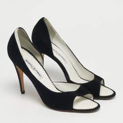Pre Owned Manolo Blahnik Black Suede Open Toe D'orsay Pumps Size 40.5