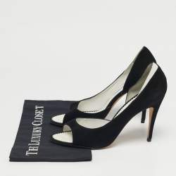 Pre Owned Manolo Blahnik Black Suede Open Toe D'orsay Pumps Size 40.5