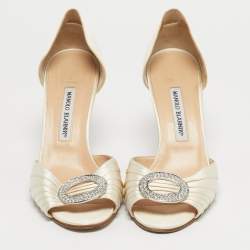 Pre Owned Manolo Blahnik Cream Satin Sedaraby D'orsay Pumps Size 39.5