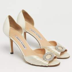 Pre Owned Manolo Blahnik Cream Satin Sedaraby D'orsay Pumps Size 39.5