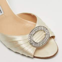 Pre Owned Manolo Blahnik Cream Satin Sedaraby D'orsay Pumps Size 39.5