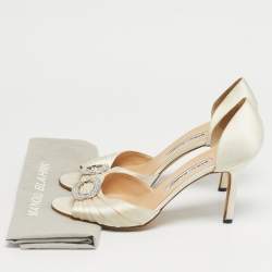 Pre Owned Manolo Blahnik Cream Satin Sedaraby D'orsay Pumps Size 39.5