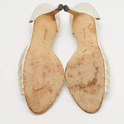 Pre Owned Manolo Blahnik Cream Satin Sedaraby D'orsay Pumps Size 39.5