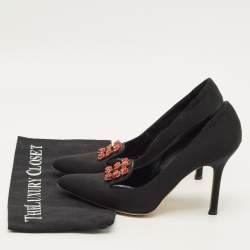 Pre Owned حذاء كعب عالي مانولو بلانيك قماش أسود مزخرف ورد مقاس 39