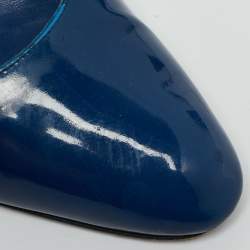 Pre Owned حذاء كعب عالي مانولو بلانيك مقدمة مدببة جلد لامع أبيض كريمي/كحلي مقاس 40.5