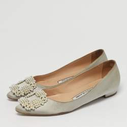 مملوكة مسبقًا حذاء باليرينا �فلات مانولوبلانيك هانغيسى ساتان أخضر مقاس 37.5