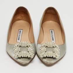 مملوكة مسبقًا حذاء باليرينا فلات مانولوبلانيك هانغيسى ساتان أخضر مقاس 37.5