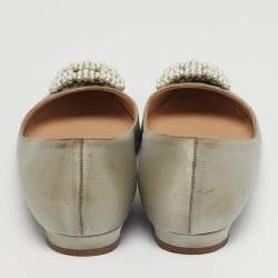 مملوكة مسبقًا حذاء باليرينا فلات مانولوبلانيك هانغيسى ساتان أخضر مقاس 37.5