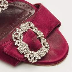 مملوكة مسبقًا Manolo Blahnik Gable Size 39 Burgundy Satin Slide Sandals