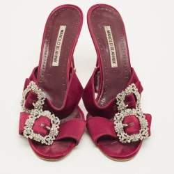 مملوكة مسبقًا Manolo Blahnik Gable Size 39 Burgundy Satin Slide Sandals