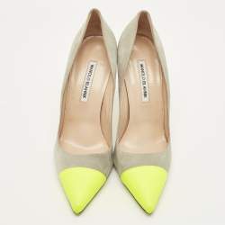 مملوكة مسبقًا حذاء كعب عالي مانولو بلانيك بيبونتا جلد رمادي ومخمل مقاس 40