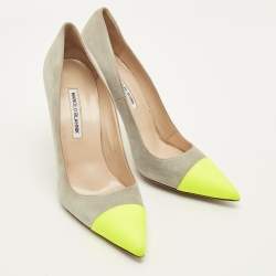 مملوكة مسبقًا حذاء كعب عالي مانولو بلانيك بيبونتا جلد رمادي ومخمل مقاس 40