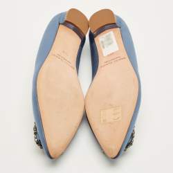 Pre Owned Manolo Blahnik Hangisi Size 39.5 Blue Satin Ballet Flats