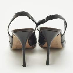 مملوكة مسبقًا Manolo Blahnik Size 40 Brown/Black Leather Peep Toe Slingback Pumps